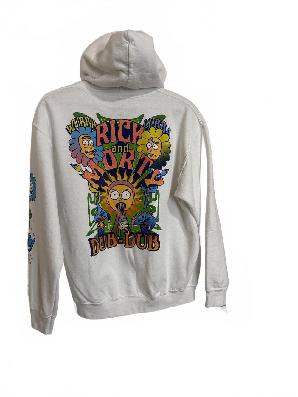 Rick and Morty Trippy Psych Hoodie White Graphic Sweatshirt Size M